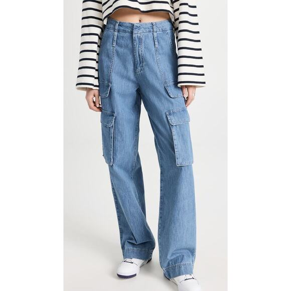 Frame Relaxed Straight Cargo Jeans Size 26 Rhythm Light Wash Wide Leg - Picture 10 of 12